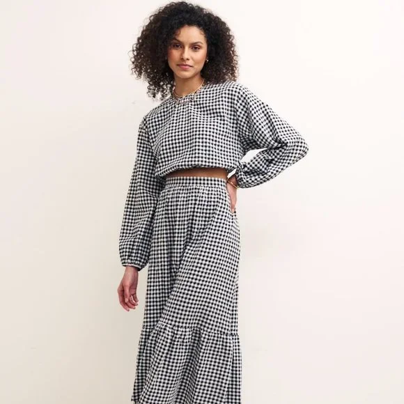 NWT Nobody's Child Black Gingham Midi Skirt (Matching Top Available) - Picture 2 of 7
